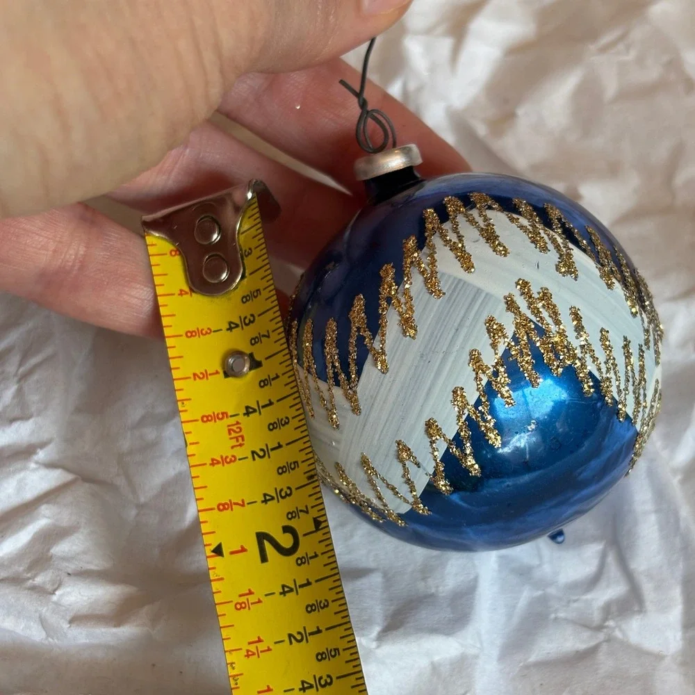 Vintage Multicolor Glass Ball Ornaments Silver Gold Glitter Zigzag Pattern 4pc